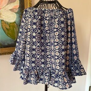 Sanctuary Blue Floral Off-Shoulder Top